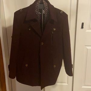 Men’s Burgundy Wool Pea Coat, 3XL, NWNT